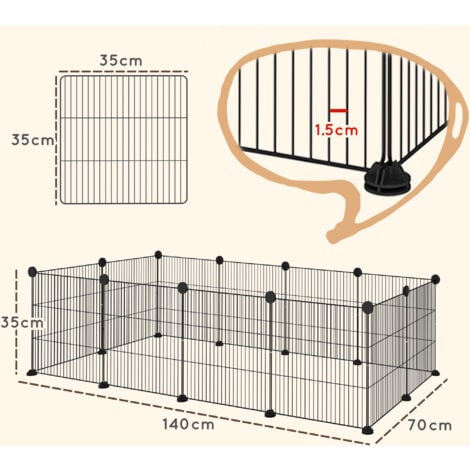 PawHut Recinto per Cuccioli Modulabile con 12 Pannelli 35x35 cm in Metallo Nero