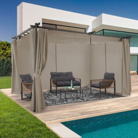 Tetto retrattile Pergola limited edition 3x4 M e 4 tende color tortora