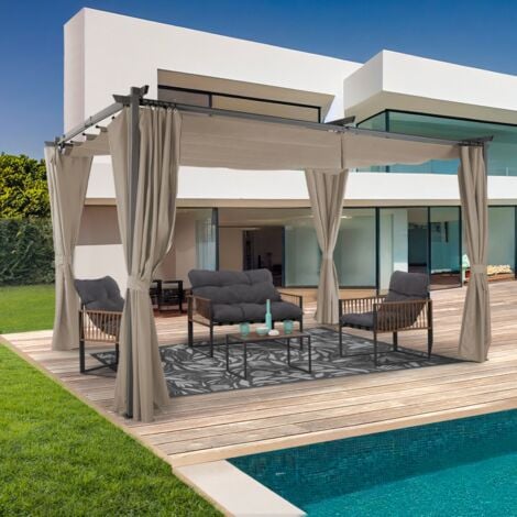 Tetto retrattile Pergola limited edition 3x4 M e 4 tende color tortora