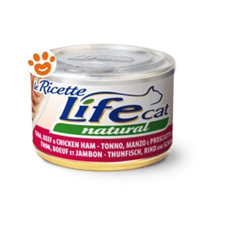 Life Cat Natural "Le Ricette" Tonnetto con Manzo e Prosciutto di Pollo  - Life Cat Natural "Le Ricette" Tonnetto con Manzo e Prosciutto di Pollo - Lattina Da 150 Gr