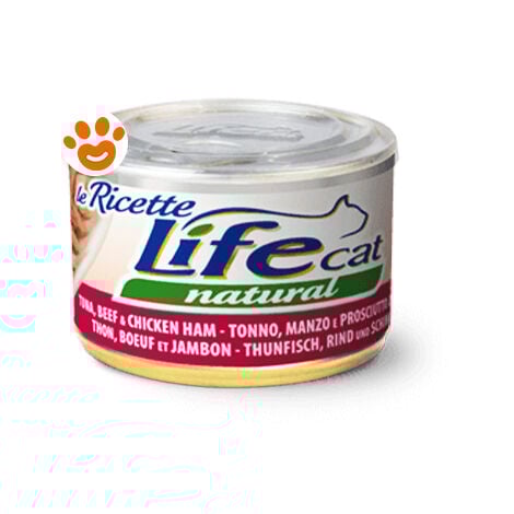 Life Cat Natural "Le Ricette" Tonnetto con Manzo e Prosciutto di Pollo  - Life Cat Natural "Le Ricette" Tonnetto con Manzo e Prosciutto di Pollo - Lattina Da 150 Gr