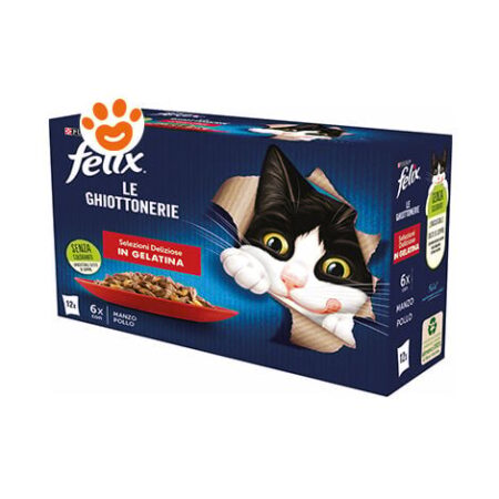 Purina Cat Felix le Ghiottonerie Manzo e Pollo in Gelatina - Purina Cat Felix le Ghiottonerie Manzo e Pollo in Gelatina - Confezione Da 12×85 Gr