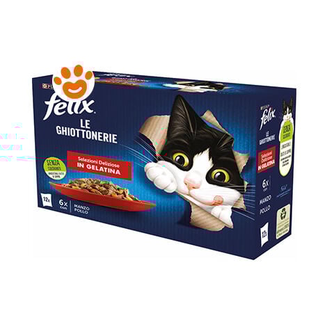 Purina Cat Felix le Ghiottonerie Manzo e Pollo in Gelatina  - Purina Cat Felix le Ghiottonerie Manzo e Pollo in Gelatina - Confezione Da 12×85 Gr