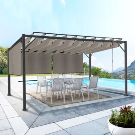 Pergola luxury edition 3x4 M a lamelle orientabili e 4 tende da sole color tortora