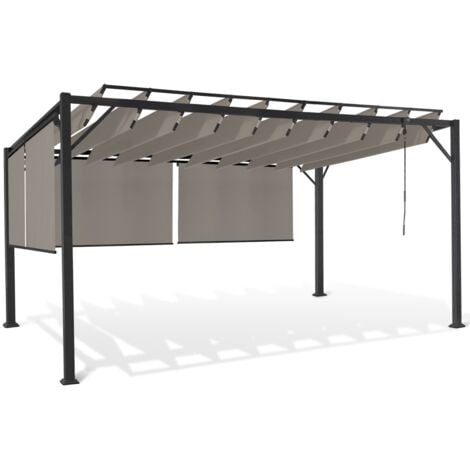 Pergola luxury edition 3x4 M a lamelle orientabili e 4 tende da sole color tortora