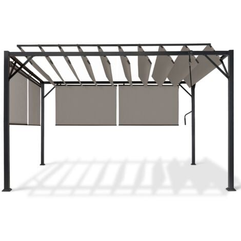 Pergola luxury edition 3x4 M a lamelle orientabili e 4 tende da sole color tortora