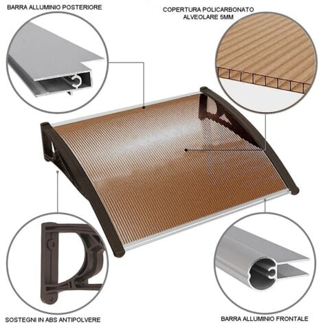 Pensilina Tettoia Modulare Tetto Alveolare Trasparente Policarbonato Resistente Fumé - 100x80 Cm
