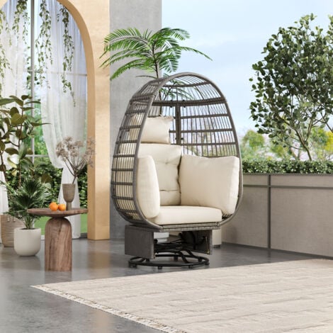 Poltrona sospesa 100x80x150cm con cuscini bianchi e guanciali, sedia a dondolo, altalena sospesa, interno/esterno, grigio