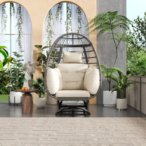 Poltrona sospesa 100x80x150cm con cuscini bianchi e guanciali, sedia a dondolo, altalena sospesa, interno/esterno, grigio