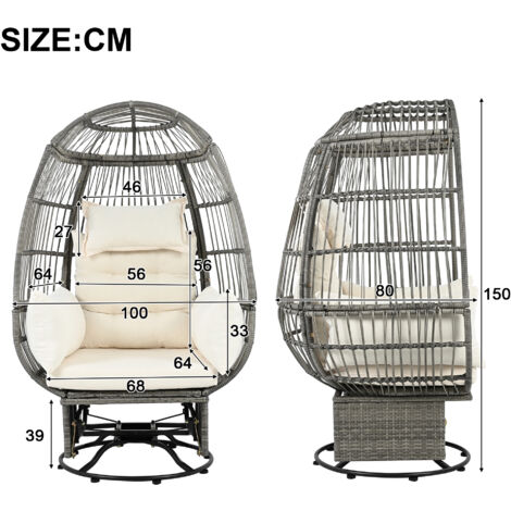 Poltrona sospesa 100x80x150cm con cuscini bianchi e guanciali, sedia a dondolo, altalena sospesa, interno/esterno, grigio