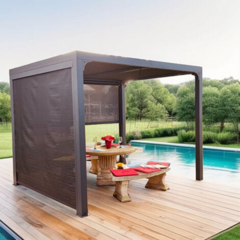 Pergola Bioclimatica 240x300 in Alluminio con Tende Colore Grigio Antracite per Lati 3m e 2,4m
