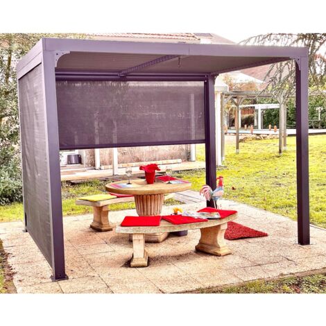 Pergola Bioclimatica 240x300 in Alluminio con Tende Colore Grigio Antracite per Lati 3m e 2,4m