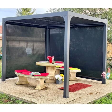 Pergola Bioclimatica 240x300 in Alluminio con Tende Colore Grigio Antracite per Lati 3m e 2,4m