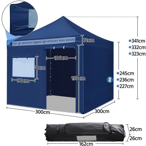 Yaheetech Gazebo da Giardino con Finestra Tenda Protezione per Campeggio Stand Commerciale Spiaggia Bancarella Navy Blu