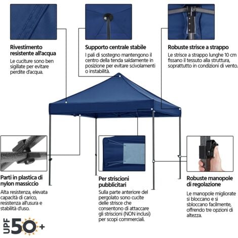 Yaheetech Gazebo da Giardino con Finestra Tenda Protezione per Campeggio Stand Commerciale Spiaggia Bancarella Navy Blu