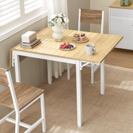 VASAGLE Tavolo da Pranzo Estensibile, Tavolo Pieghevole per 2-4 Persone, Tavolo da Cucina per Piccoli Spazi, Rovere Naturale e Bianco Nuvola
