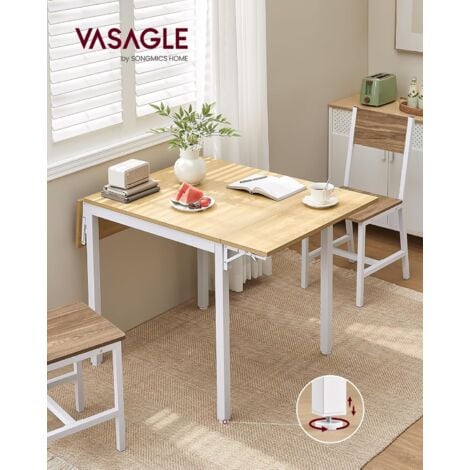 VASAGLE Tavolo da Pranzo Estensibile, Tavolo Pieghevole per 2-4 Persone, Tavolo da Cucina per Piccoli Spazi, Rovere Naturale e Bianco Nuvola