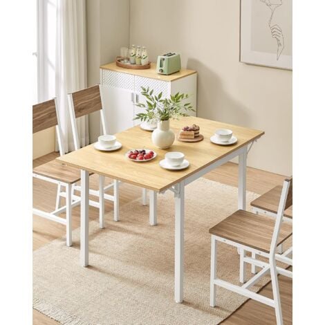 VASAGLE Tavolo da Pranzo Estensibile, Tavolo Pieghevole per 2-4 Persone, Tavolo da Cucina per Piccoli Spazi, Rovere Naturale e Bianco Nuvola