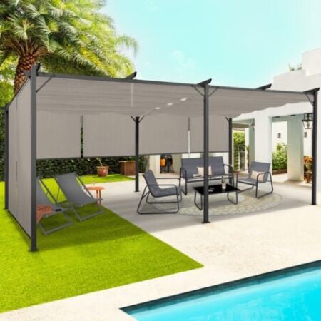 Pergola edizione speciale tetto retrattile 3x6 M e 6 tende da sole color tortora