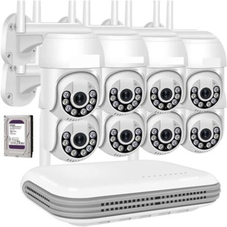 KIT VIDEOSORVEGLIANZA WIRELESS PTZ IP 4 TELECAMERE 5 MPX WIFI DA REMOTO 1 TB