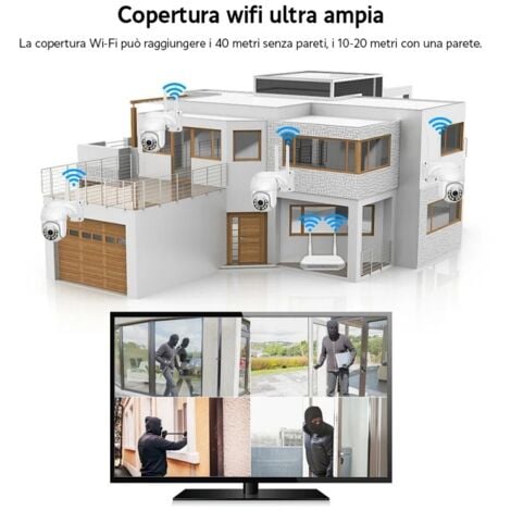 KIT VIDEOSORVEGLIANZA WIRELESS PTZ IP 4 TELECAMERE 5 MPX WIFI DA REMOTO 1 TB