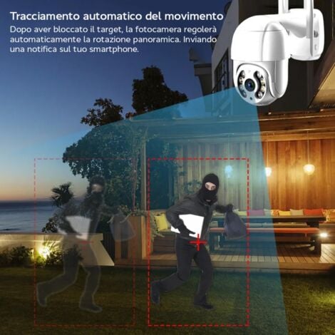 KIT VIDEOSORVEGLIANZA WIRELESS PTZ IP 4 TELECAMERE 5 MPX WIFI DA REMOTO 1 TB