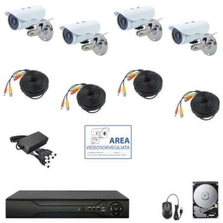 KIT VIDEOSORVEGLIANZA AHD IP CLOUD DVR 4 CANALI 4 TELECAMERE 5 MPX HD 1 TB