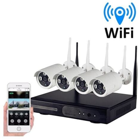 KIT VIDEOSORVEGLIANZA WIRELESS FULL HD IP 4 TELECAMERE 2 MPX WIFI DA REMOTO HD 320 GB