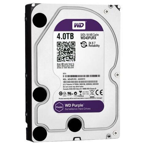 HARD DISK 3,5 WESTERN DIGITAL PURPLE 4TB SATA3 64MB WD40PURX VIDEOSORVEGLIANZA