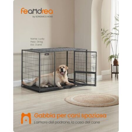 Feandrea Gabbia per Cani, Casetta per Animali, 122 x 75,5 x 80,5 cm, per Cani di Taglia Media e Grande, Doppia Porta Rimovibile, Parco per Cani, XXL, Grigio