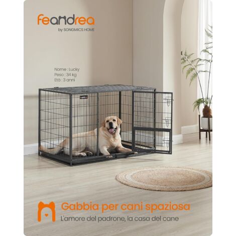 Feandrea Gabbia per Cani, Casetta per Animali, 122 x 75,5 x 80,5 cm, per Cani di Taglia Media e Grande, Doppia Porta Rimovibile, Parco per Cani, XXL, Grigio