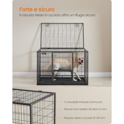 Feandrea Gabbia per Cani, Casetta per Animali, 122 x 75,5 x 80,5 cm, per Cani di Taglia Media e Grande, Doppia Porta Rimovibile, Parco per Cani, XXL, Grigio
