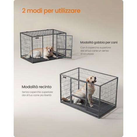 Feandrea Gabbia per Cani, Casetta per Animali, 122 x 75,5 x 80,5 cm, per Cani di Taglia Media e Grande, Doppia Porta Rimovibile, Parco per Cani, XXL, Grigio