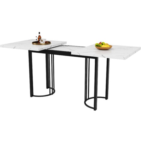 Tavolo da pranzo (140-179,5)x80x75,5cm Tavoli allungabili, gambe in metallo nero, effetto marmo, per cucina/soggiorno, MDF, bianco