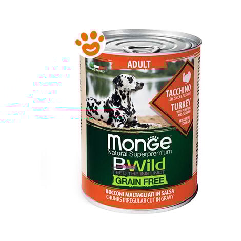 Monge Bwild Dog Adult Grain Free Tacchino Zucca e Zucchine  - Monge Bwild Dog Adult Grain Free Tacchino Zucca e Zucchine - Lattina Da 400 Gr