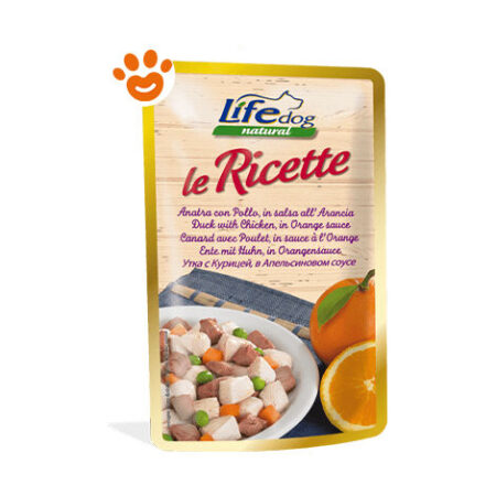 Life Dog Natural "Le Ricette" Anatra con Pollo In Salsa All'Arancia  - Life Dog Natural "Le Ricette" Anatra con Pollo In Salsa All'Arancia - Bustina Da 95 Gr