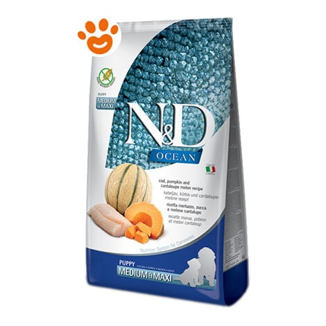 Farmina Dog N&ampD Ocean Puppy Medium Maxi Merluzzo Zucca e Melone  - Farmina Dog N&ampD Ocean Puppy Medium Maxi Merluzzo Zucca e Melone - Sacco Da 12 Kg