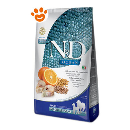 Farmina Dog N&ampD Ocean Grain Adult Medium Maxi Merluzzo, Farro, Avena e Arancia  - Farmina Dog N&ampD Ocean Grain Adult Medium Maxi Merluzzo, Farro, Avena e Arancia - Sacco Da 12 Kg