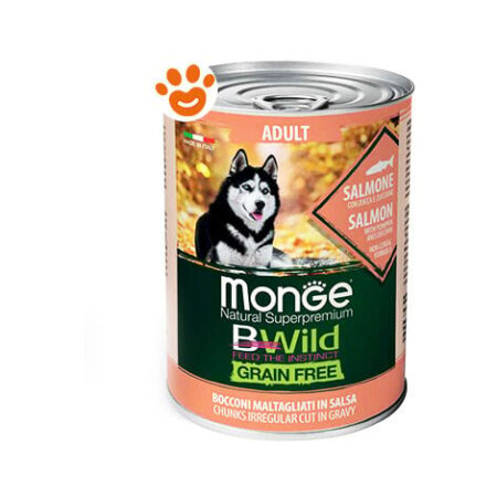 Monge Bwild Dog Adult Grain Free Salmone Zucca e Zucchine  - Monge Bwild Dog Adult Grain Free Salmone Zucca e Zucchine - Lattina Da 400 Gr