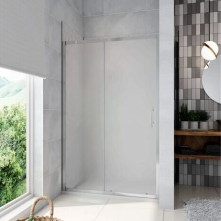 100x185 cm Porta Doccia Per Nicchia Anta Scorrevole Ingresso Laterale In Vetro Temperato 5mm Satinato Opaco
