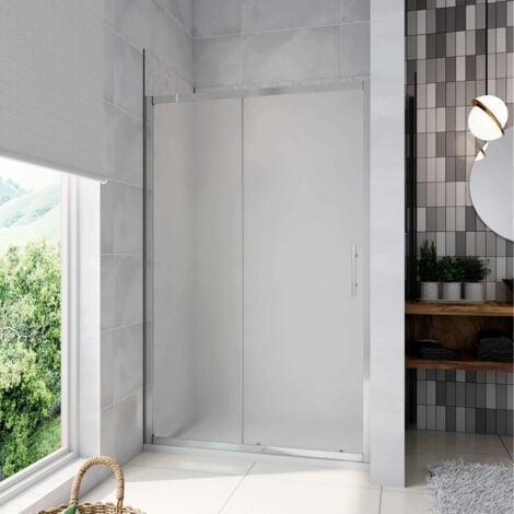 100x185 cm Porta Doccia Per Nicchia Anta Scorrevole Ingresso Laterale In Vetro Temperato 5mm Satinato Opaco