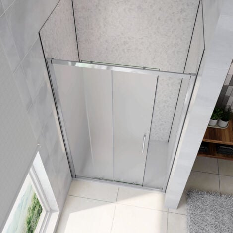 100x185 cm Porta Doccia Per Nicchia Anta Scorrevole Ingresso Laterale In Vetro Temperato 5mm Satinato Opaco