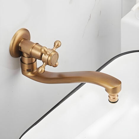 Rubinetto per lavabo da giardino a parete, rubinetto per lavabo con acqua fredda retrò, in ottone anticato, rotazione a 360°, miscelatore per lavabo