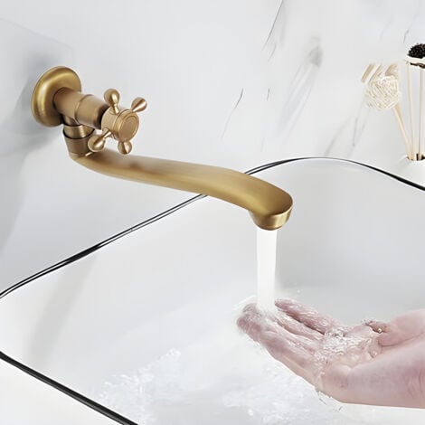 Rubinetto per lavabo da giardino a parete, rubinetto per lavabo con acqua fredda retrò, in ottone anticato, rotazione a 360°, miscelatore per lavabo