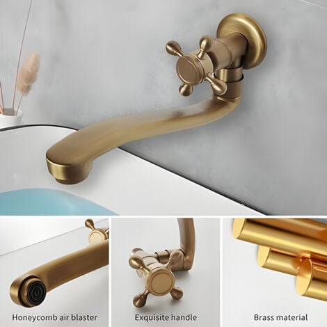 Rubinetto per lavabo da giardino a parete, rubinetto per lavabo con acqua fredda retrò, in ottone anticato, rotazione a 360°, miscelatore per lavabo