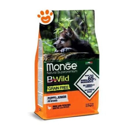 Monge Dog Bwild Grain Free Puppy Junior All Breed Anatra e Patate  - Monge Dog Bwild Grain Free Puppy Junior All Breed Anatra e Patate - Sacco Da 12 Kg