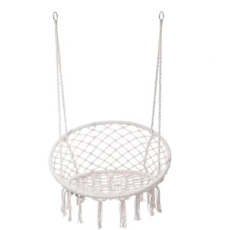 Poltrona Sospesa Rebecca Mobili Kadyos 120x80x60 Policotone Acciaio Bianco Crema Boho