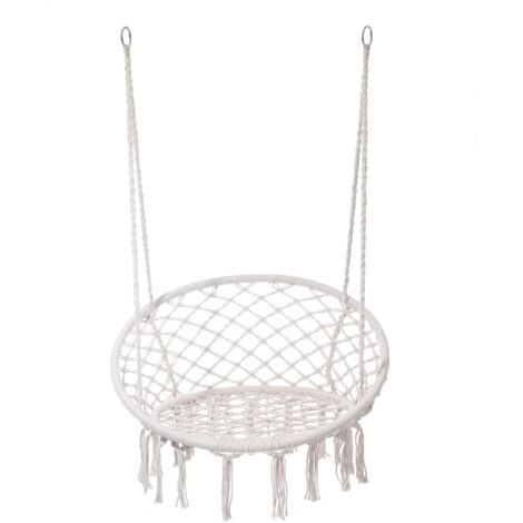 Poltrona Sospesa Rebecca Mobili Kadyos 120x80x60 Policotone Acciaio Bianco Crema Boho