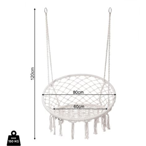 Poltrona Sospesa Rebecca Mobili Kadyos 120x80x60 Policotone Acciaio Bianco Crema Boho