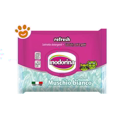 Inodorina Dog/Cat Refresh Muschio Bianco  - Inodorina Dog/Cat Refresh Muschio Bianco - Confezione da 40 Salviette